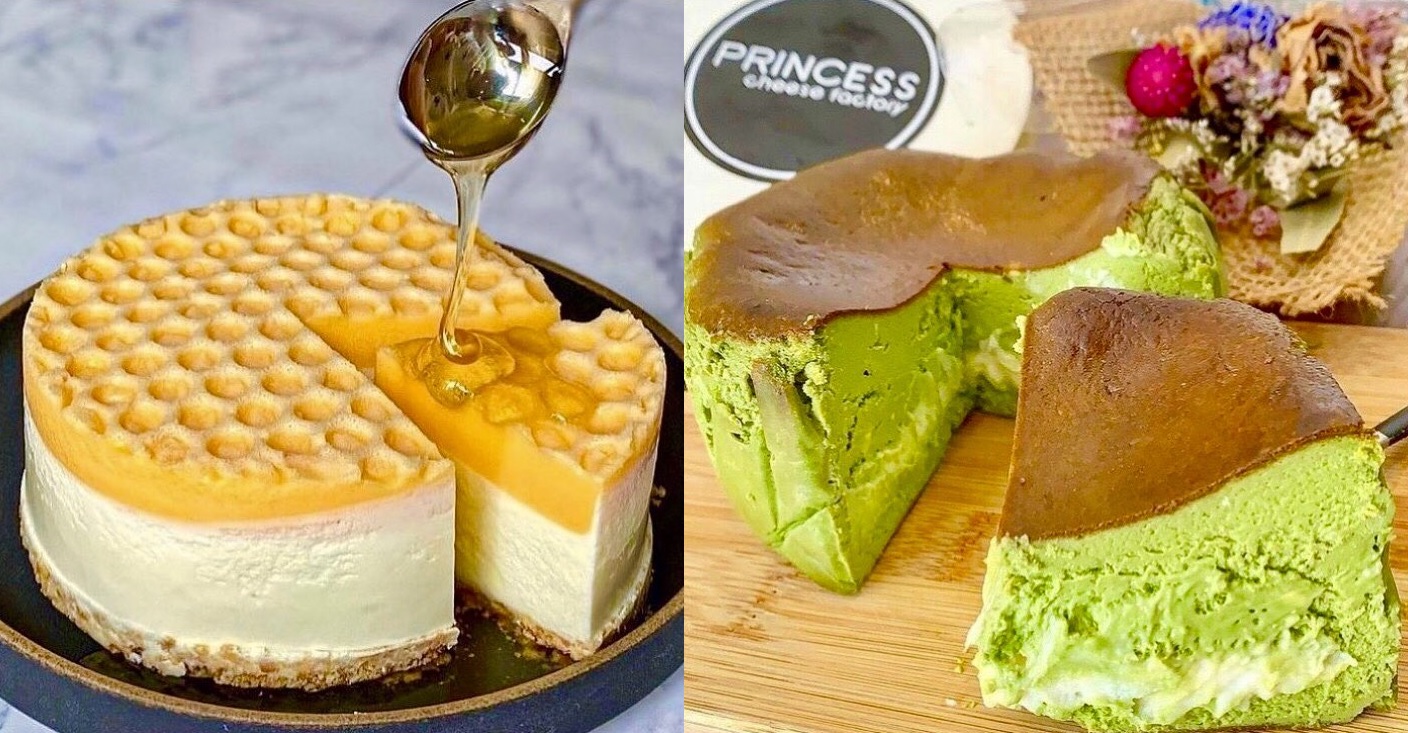 極上のスイーツ プリンセスチーズファクトリー の 純粋蜂蜜レアチーズケーキ と 抹茶バスクチーズケーキ