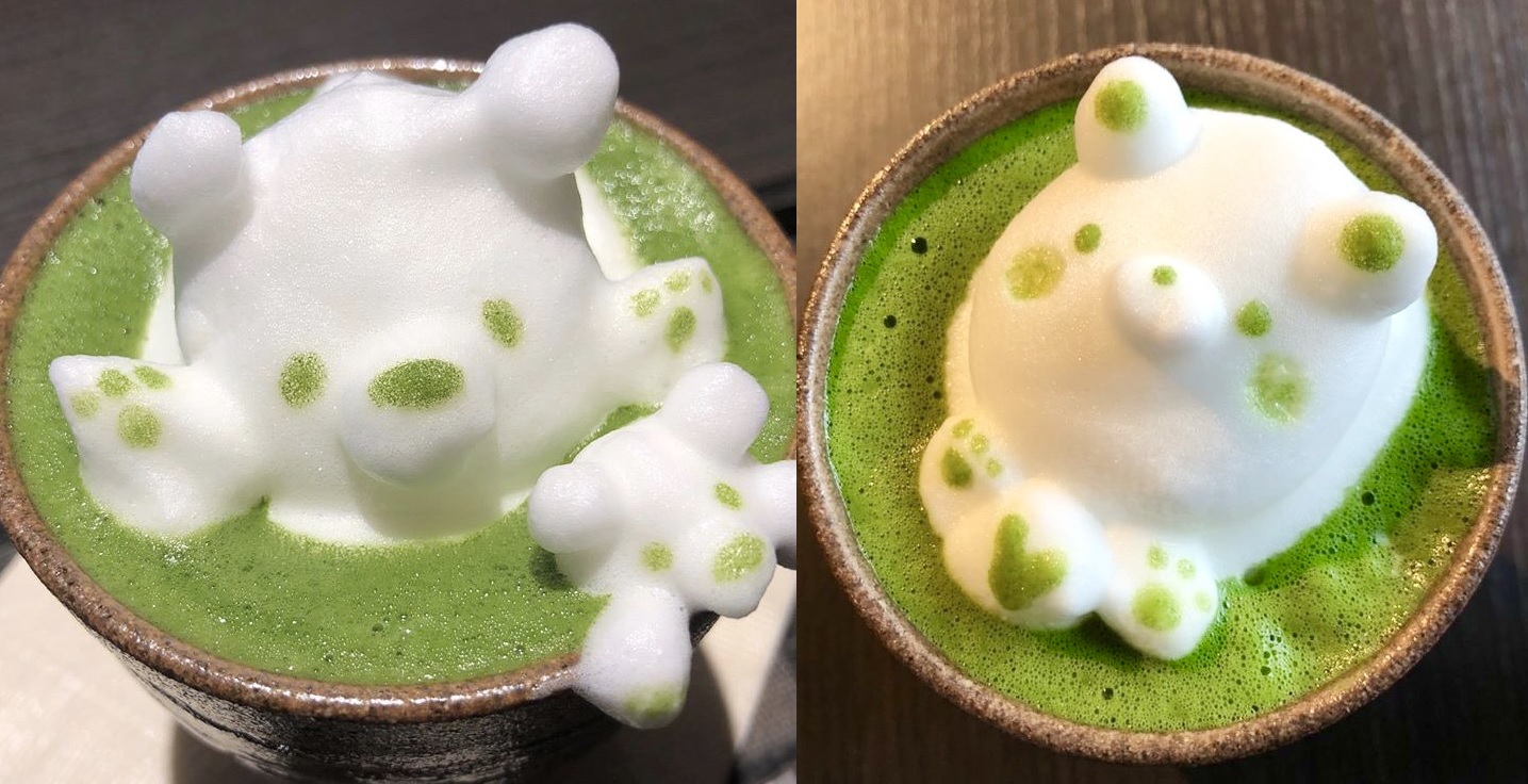 極上のスイーツ 京都市や渋谷 新宿にあるお店 茶寮 翠泉 の 抹茶ラテ 3dアート